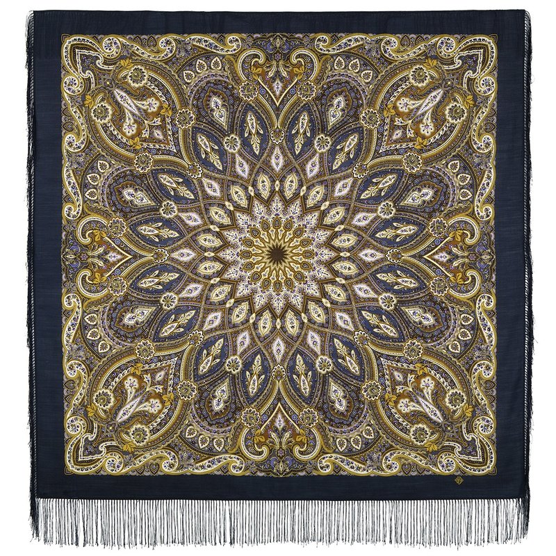 Pavlovo Posad Russian Shawl 100% Wool Scarf 125x125 cm Wrap Silk Fringe 1826-15 - 絲巾 - 羊毛 多色