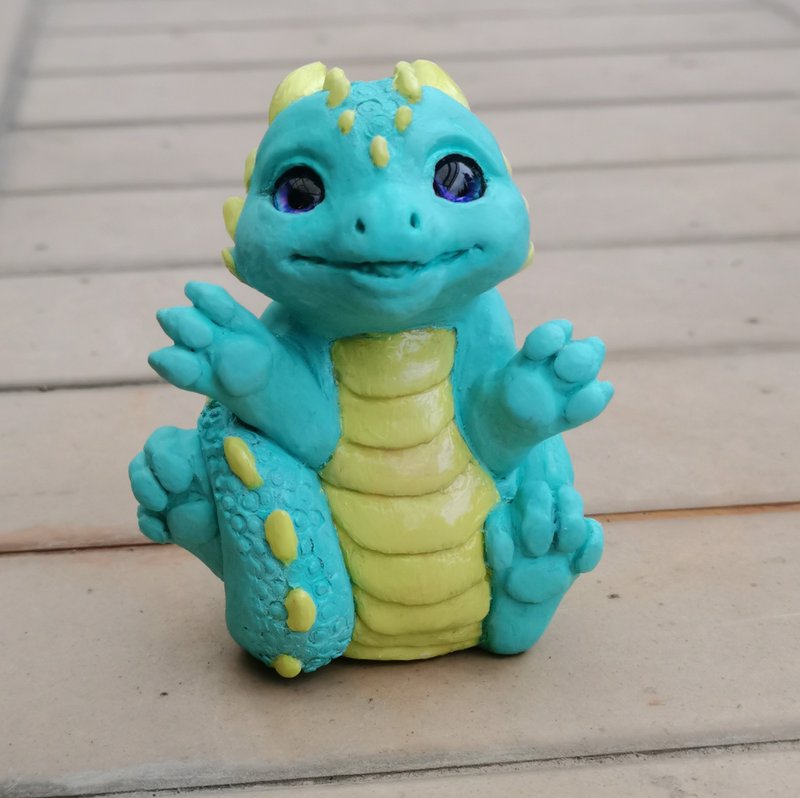 Dragon baby fantasy animal art unique figurine sculpture - Stuffed Dolls & Figurines - Other Materials Multicolor