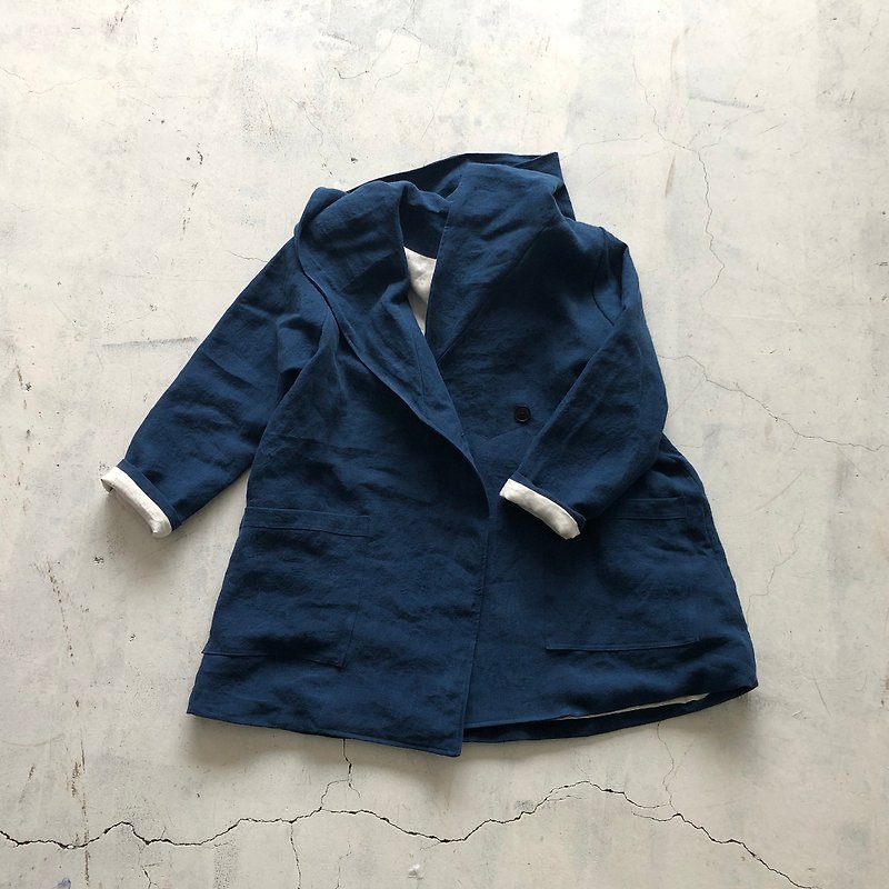 Thick Belgian Linen unisex hooded coat H75 - Women's Blazers & Trench Coats - Cotton & Hemp 