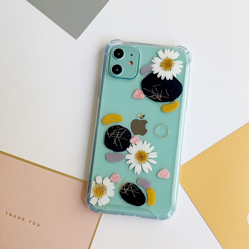 Painting with pressed flower phonecase - Phone Cases - Plastic Black