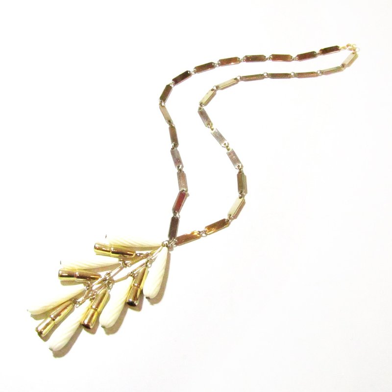 ヴィンテージ ホワイトカラー フリンジ ドロップ パーツ ロングネックレス - ネックレス - 金属 ホワイト