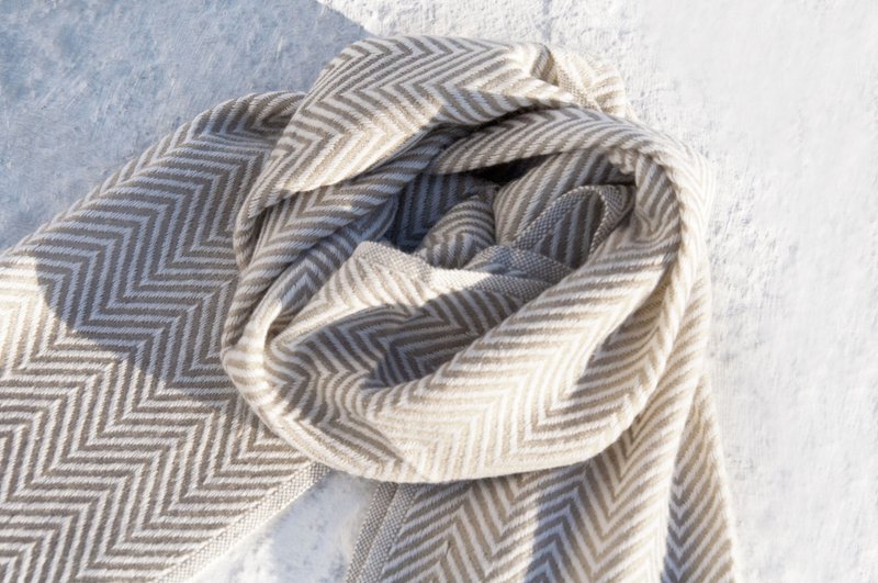 喀什米爾Cashmere/針織圍巾/純羊毛圍巾/羊毛披巾-厚款簡約卡其 - 圍巾/披肩 - 羊毛 卡其色