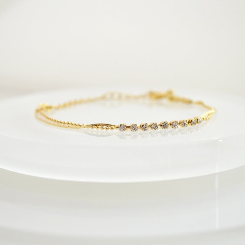 Bracelet / CZ two-strand Bracelet / Handicraft CZ OK - Bracelets - Other Metals Gold