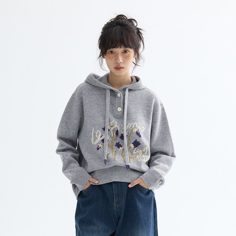 鈴蘭繡花連帽毛衣|針織衫|兩色|冬款|Sora-1975 - 女毛衣/針織衫 - 羊毛 多色