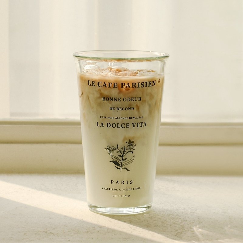Transparent lettering heat resistant glass cup - 杯/玻璃杯 - 玻璃 白色