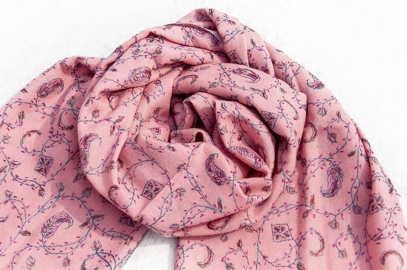 Cashmere Cashmere/Cashmere Scarf/Pure Wool Scarf Shawl/Ring Velvet Shawl-Embroidered Flowers - Knit Scarves & Wraps - Wool Pink