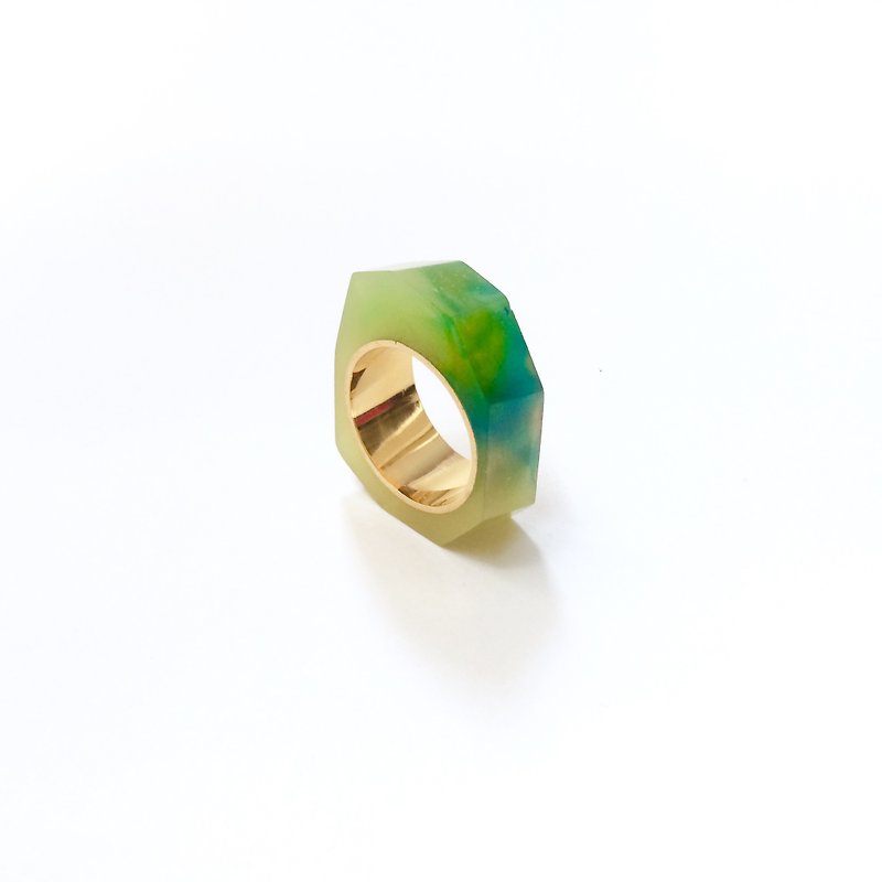 PRISMリング　ゴールド・グリーンイエロー - 戒指 - 樹脂 綠色