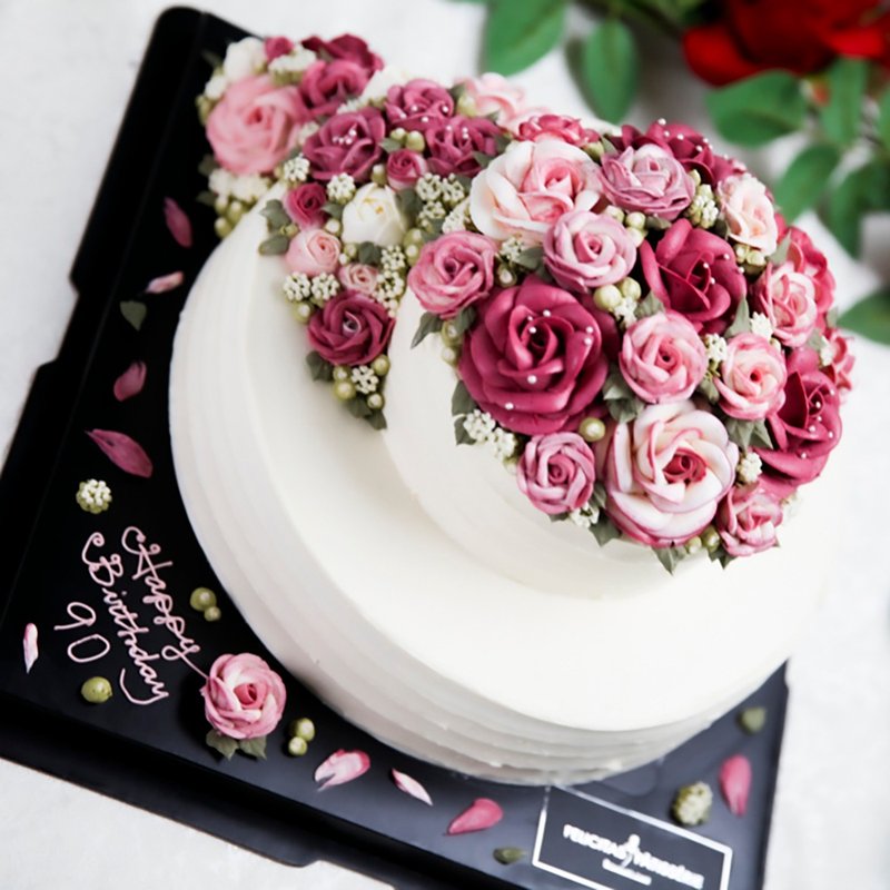 【婚禮蛋糕】森林系雙層6吋+10吋客製捧花蛋糕/生日蛋糕/限門市取 - 蛋糕/甜點 - 新鮮食材 紅色
