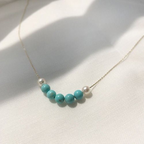 y-o Turquoise and Akoya Pearl Necklace