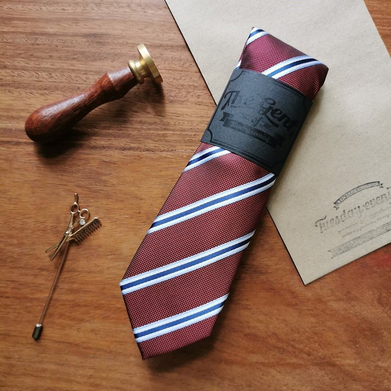 The GENT Scarlet Red with Blue Stripe Necktie - Ties & Tie Clips - Polyester Red