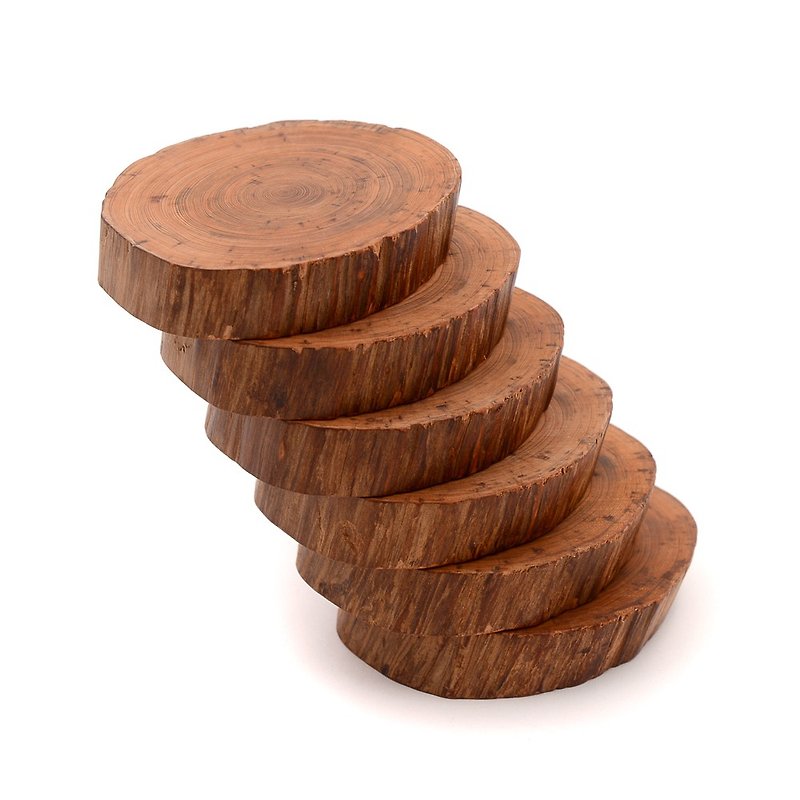 Limited Taiwan cypress coaster (six-piece set) | Share the temperature of forest wood grain with log heat insulation pad - Coasters - Wood Gold