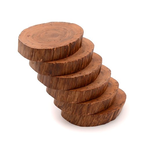 芬多森林 限量台灣檜木杯墊(六件組)|用原木隔熱墊分享森林木紋的溫度