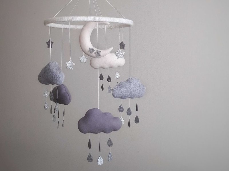 Cloud baby nursery mobile neutral, crib mobile, pregnancy gift, baby shower gift - 寶寶/兒童玩具/玩偶 - 環保材質 金色