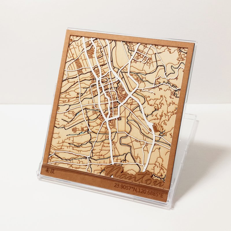 Yifang Map-Nantou | Taiwan City Map | Customized Map - Items for Display - Wood Multicolor