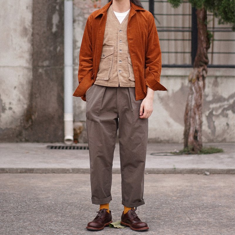 WashedCotton BakerPants Pickle Green Loose Casual Workwear Baker Pants - กางเกงขายาว - ผ้าฝ้าย/ผ้าลินิน สีเขียว