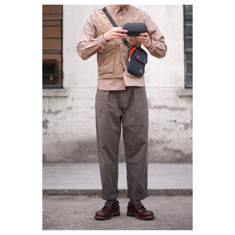 WashedCotton BakerPants 鹹菜綠寬松休閒工裝貝克褲 - 男長褲/休閒褲 - 棉．麻 綠色