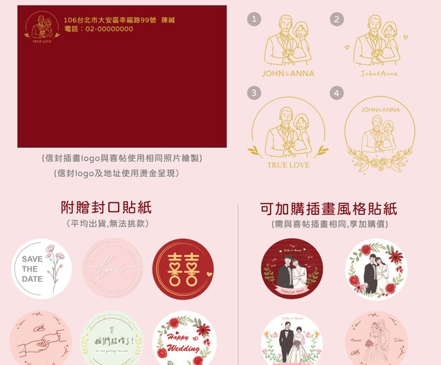 手描きイラスト 結婚式招待状-ポストカード結婚式招待状-ピンク