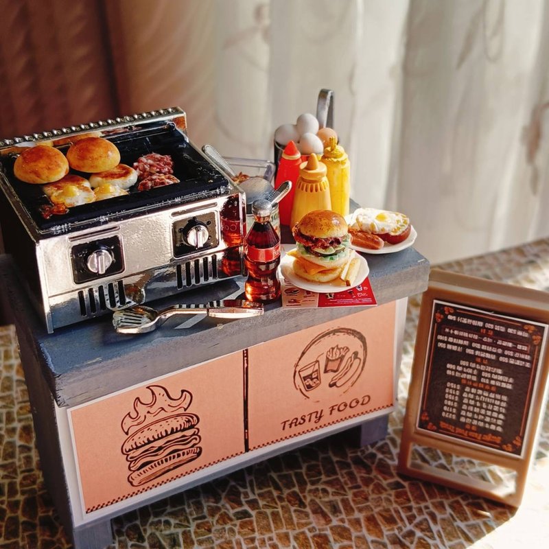 漢堡 攤車 夜市 點心 小吃 袖珍 手作 迷你 食玩 微型 藝術 擺飾 - 擺飾/家飾品 - 黏土 