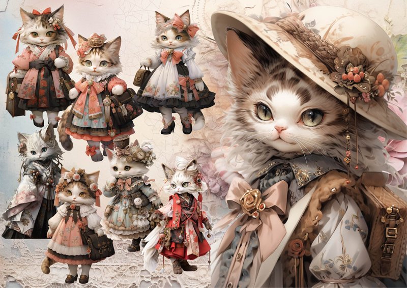 ANTIQUE CAT 2 シールセット - 貼紙 - 紙 