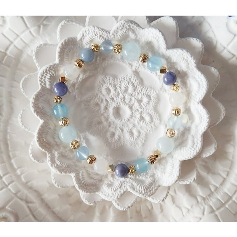 Aquamarine | Stone| Moonstone | Angel Stone| Natural Crystal Bracelet Beads - สร้อยข้อมือ - คริสตัล สีน้ำเงิน