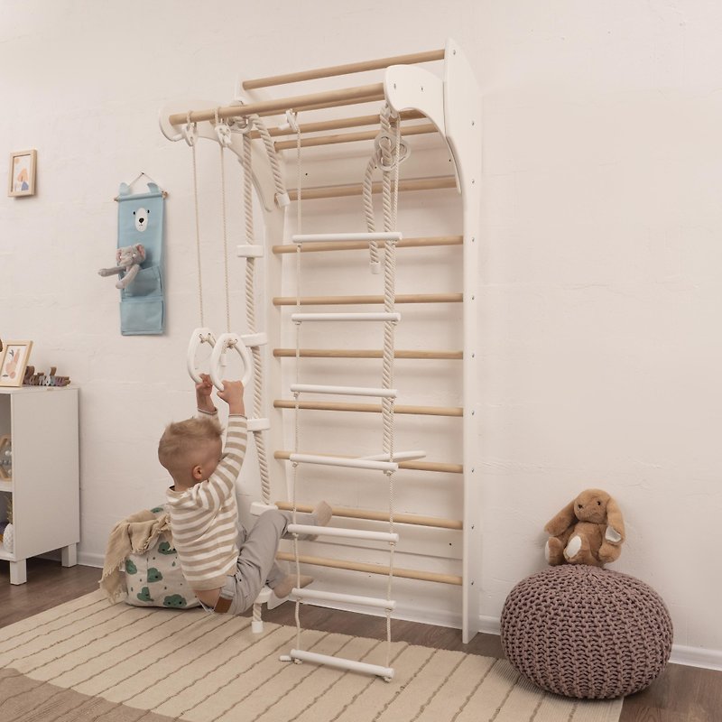 Handmade Montessori Climbing Set with Solid Swedish Ladder and Rope Accessories - 兒童家具/傢俬 - 木頭 