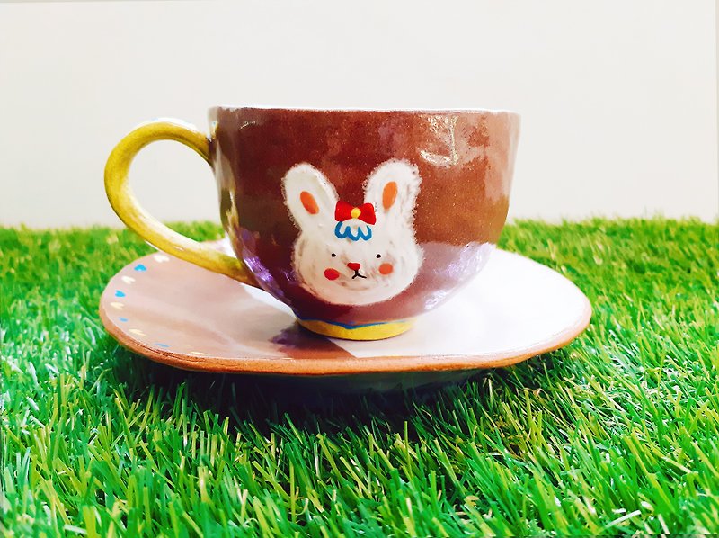 Hand pinch coffee cup set - rabbit baby - เซรามิก - ดินเผา 