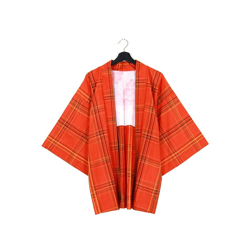バックグリーン::日本の着物の羽に日本に戻って織り、男性と女性の両方が市松模様// //ヴィンテージ着物を着る（KC-21） - ジャケット - シルク・絹 