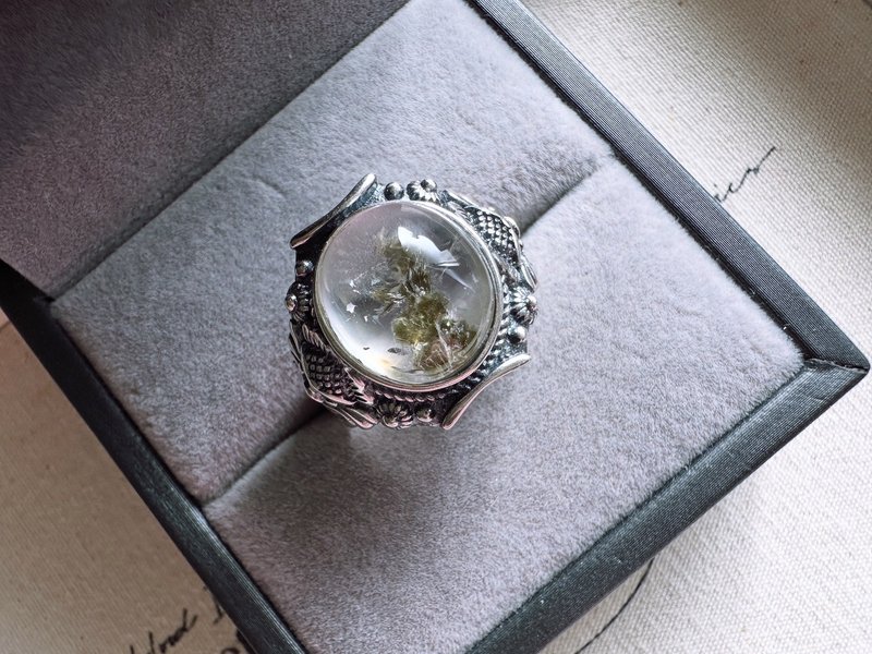 綠碧璽花-爆彩異象水晶銀戒-s 925銀 - 戒指 - 水晶 