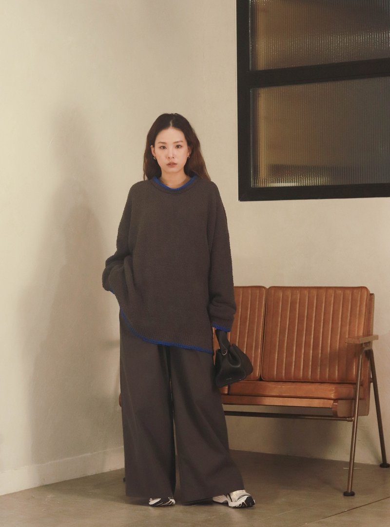 Oversize piping sweater - สเวตเตอร์ผู้หญิง - วัสดุอื่นๆ สีน้ำเงิน