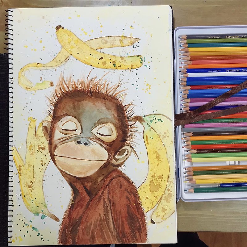冥想猴 - 似顏繪/人像畫 - 紙 