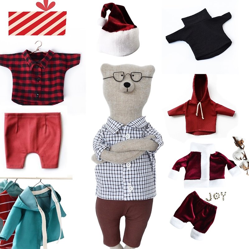 PK-Philip Wenqing Bear 40CM luxury gift set (with 6 pieces of clothing) - Stuffed Dolls & Figurines - Cotton & Hemp Khaki