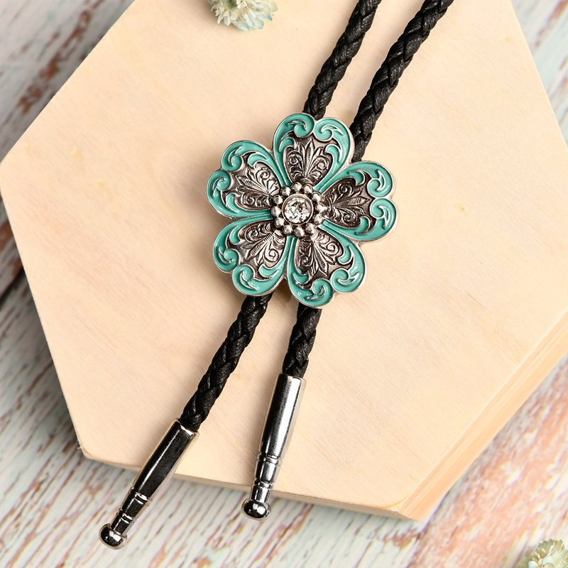 Listen to the Language of Flowers Paul Tie Bolo Tie Genuine Leather Necklace Leather Cord Tie Long Necklace - Ties & Tie Clips - Genuine Leather Silver