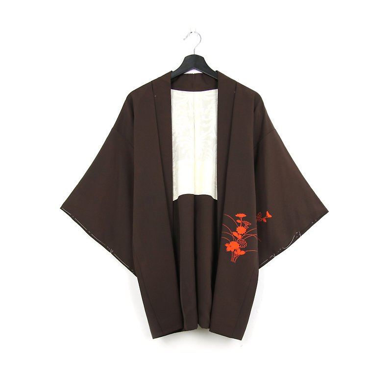 Back to Green-日本帶回羽織 深咖啡 /vintage kimono - 女大衣/外套 - 絲．絹 
