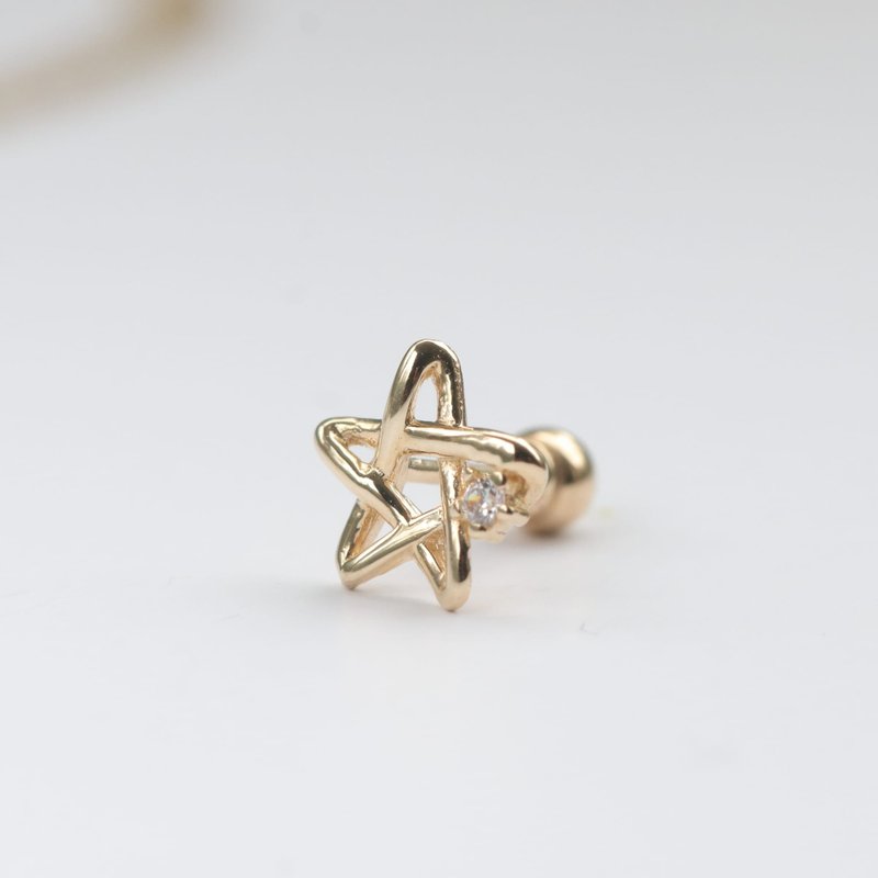 14K hand-painted line star beads (single) ear bone and ear socket will not fade - ต่างหู - เครื่องประดับ สีทอง