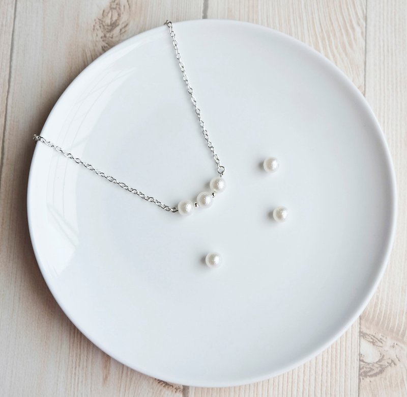Japanese cotton pearl 925 Silver beads necklace - สร้อยคอ - เครื่องเพชรพลอย ขาว