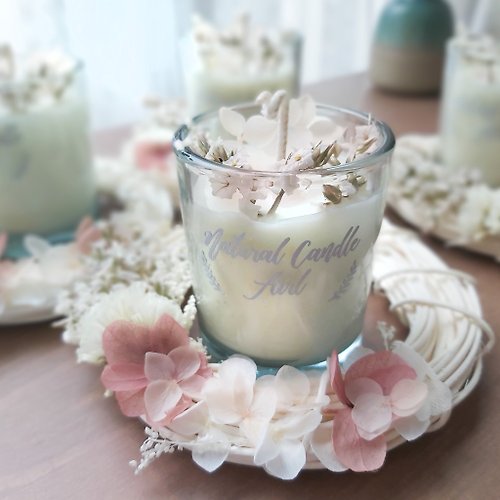 Natural Candle Airl 【禮盒】粉水晶大豆香氛蠟燭組合 粉水晶玻璃杯 玫瑰 結婚小物