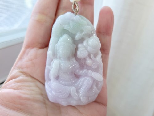 螺絲帽帽工作室 【親翠】天然翡翠 冰春彩極厚御龍觀音牌項鍊 | 佛系 | 適合男士