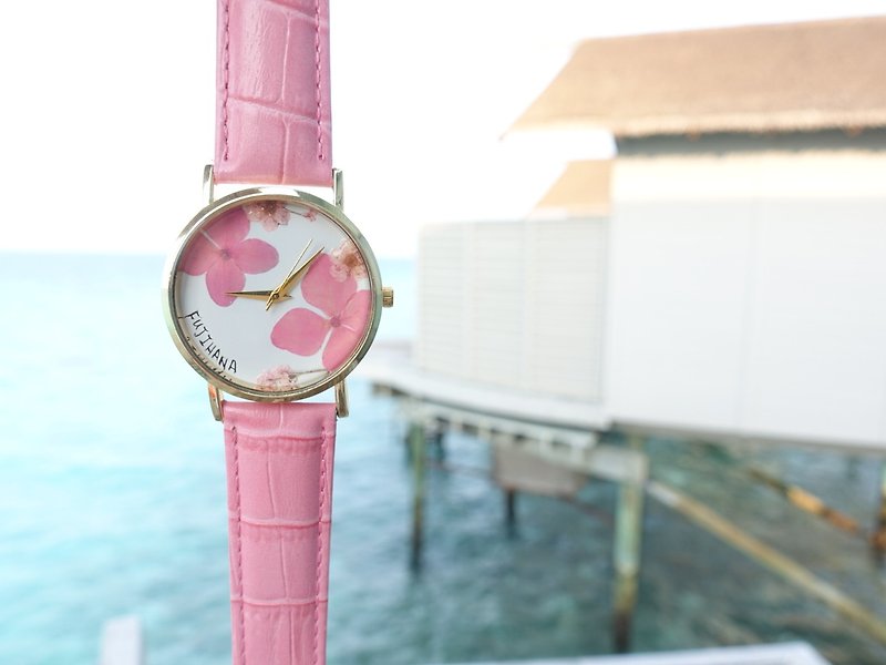 賞花手錶 (繡球花) - 女裝錶 - 植物．花 粉紅色