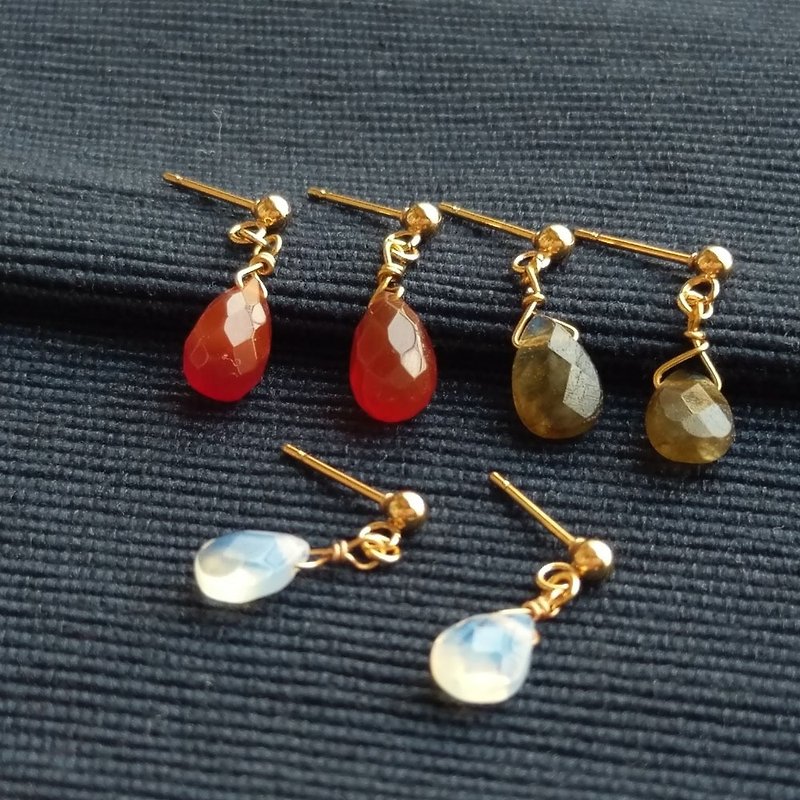 Jewelry beans cut face drop earrings (clip type) - Earrings & Clip-ons - Semi-Precious Stones 