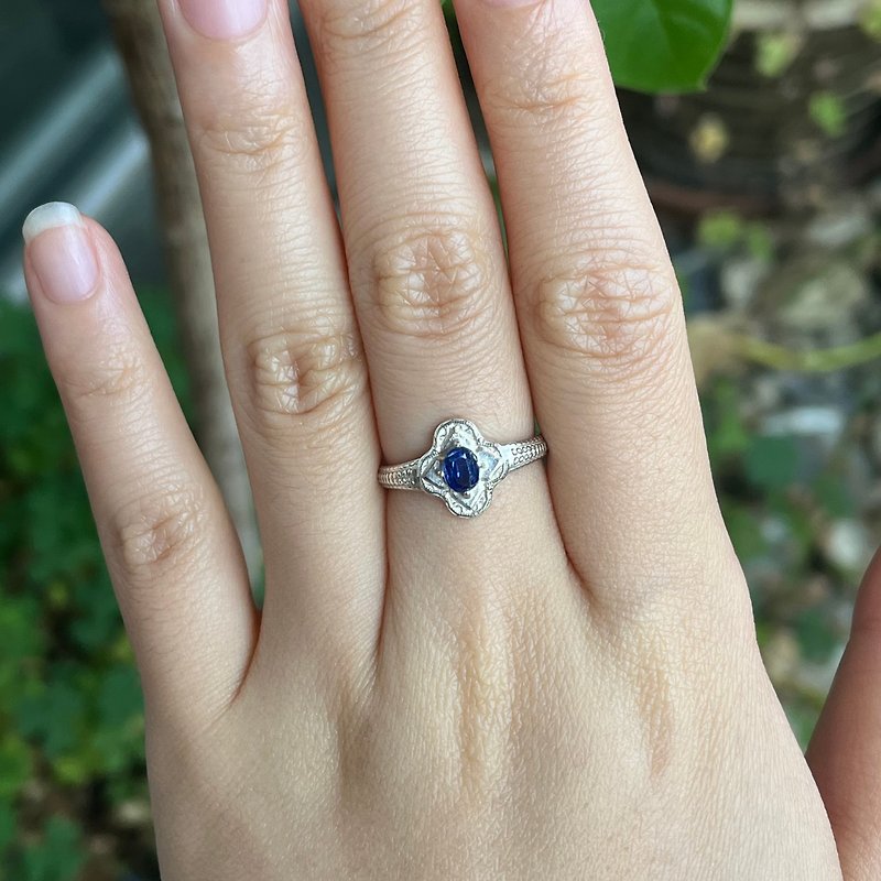 藍晶石裝飾花紋戒指 天然寶石 925銀 - 戒指 - 純銀 