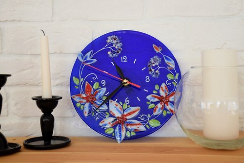 VitrasoleGlass Flower wall clock - Fused glass clock for living room - Fused home decor