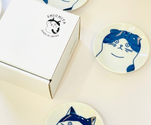 ギフトにおすすめ】美濃焼 - 五種の猫たち 染付豆皿ギフトセット