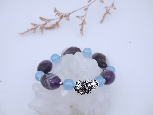 微光金工 Shiny Day Jewelry 貔貅紫水晶海藍寶純銀手鍊