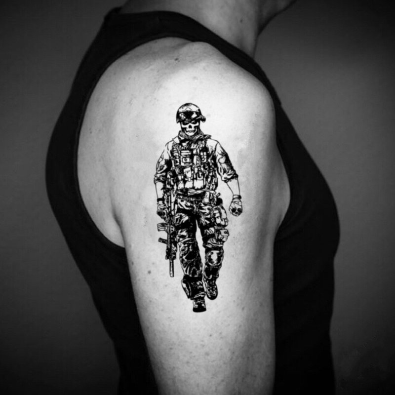 OhMyTat 士兵 Soldier 刺青圖案紋身貼紙 (2 張) - 紋身貼紙/刺青貼紙 - 紙 黑色