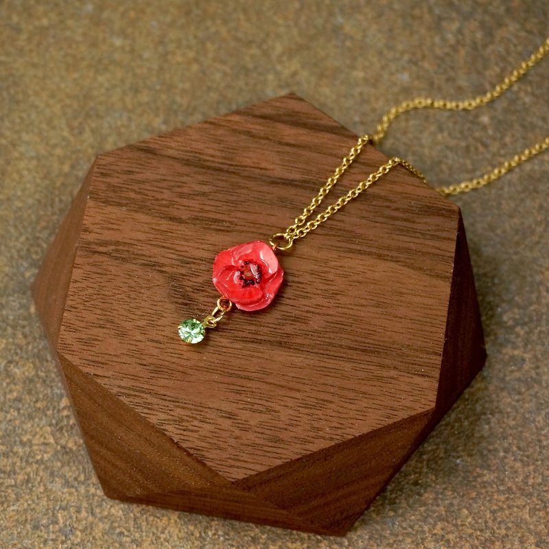 Birth Flower x Birthstone /Aug/ Poppy x Peridot Necklace
