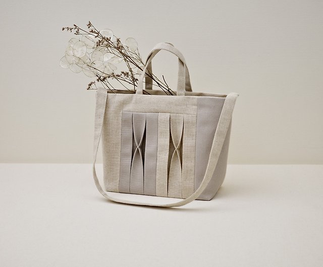 Beige Pleats small technical-pleated tote bag