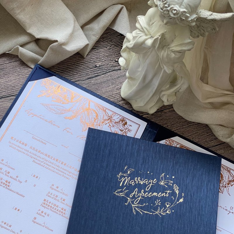 Hot stamping wedding contract│Blue marriage certificate│American-style contract│Straight contract│Wedding contract holder - ทะเบียนสมรส - กระดาษ สีน้ำเงิน