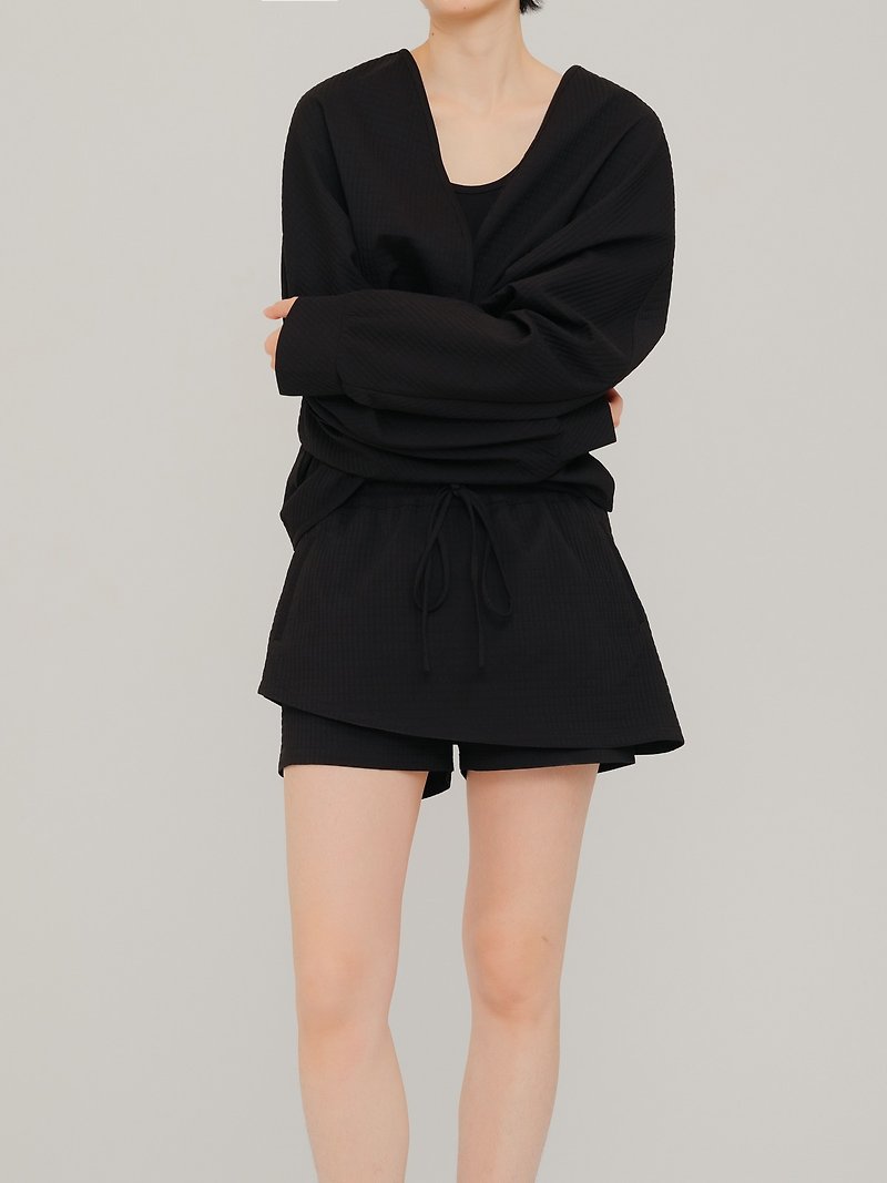 Black 3D Plaid Double-Layer Anti-Exposure Skort Shorts - Women's Shorts - Other Man-Made Fibers Black