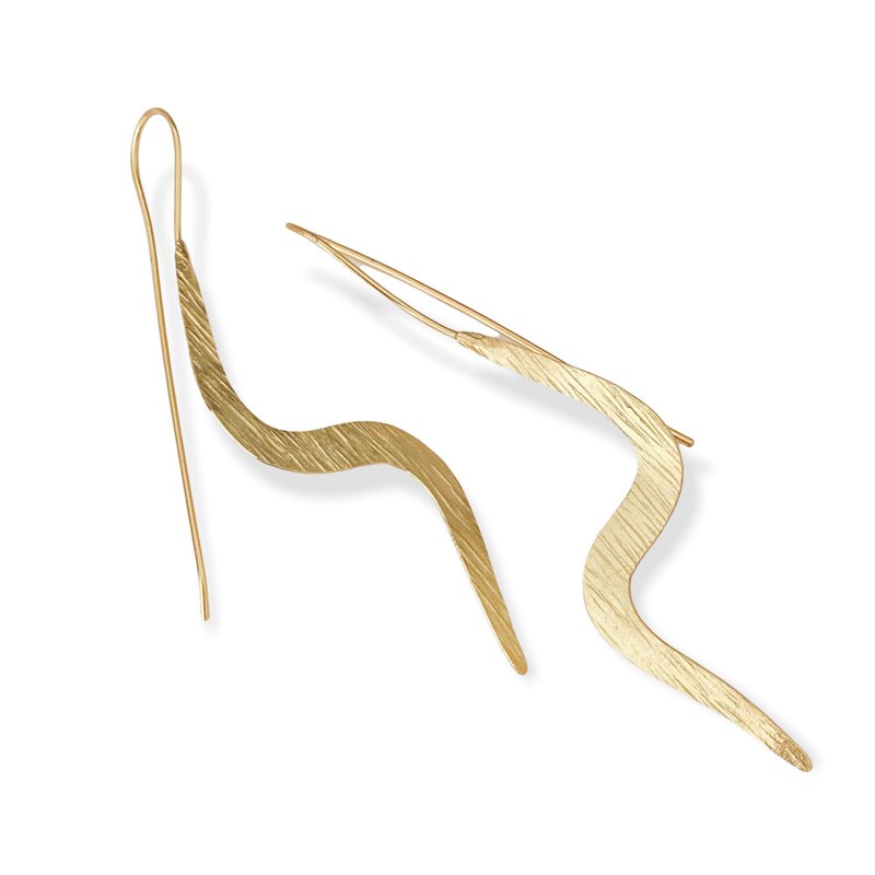 Thunder Long Drop Earrings Handmade Minimalist Style Gold Plated Sterling Silver - 耳環/耳夾/耳骨夾 - 銀 銀色