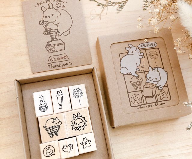 うさぎの木製スタンプセット 8個入 - ショップ Pei+Pei はんこ